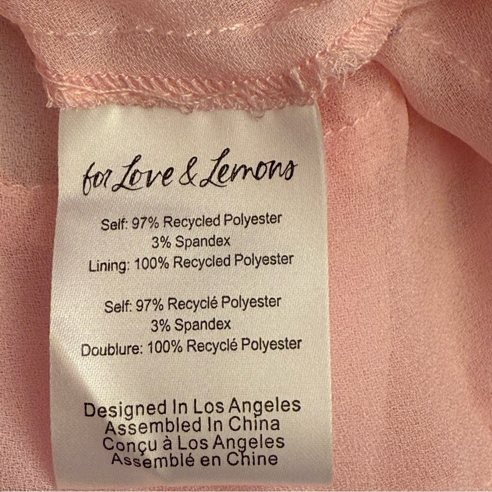 For Love & Lemons Danali Ruffle Pink Ruffle Mini Dress with Black bow - Picture 9 of 16